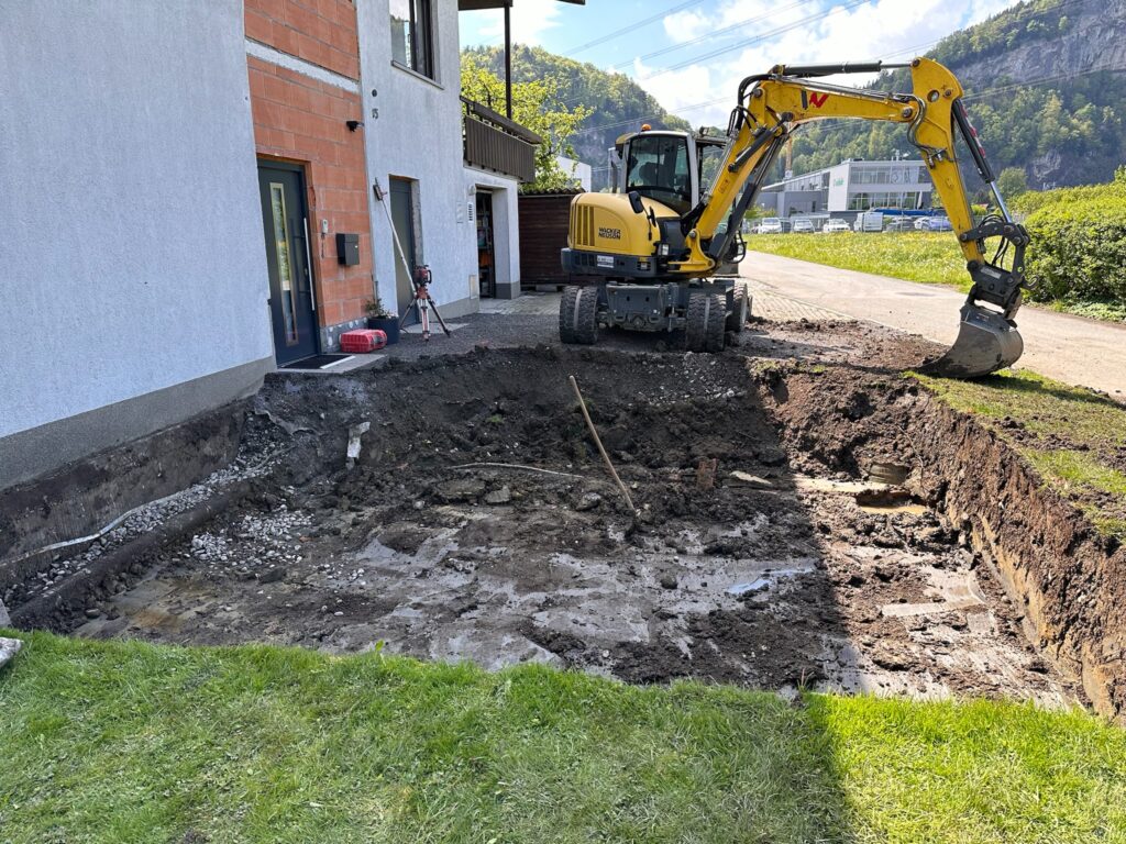 vorplatz bagger loch für garage